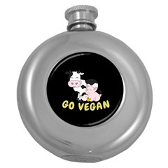 Friends Not Food - Cute Cow, Pig And Chicken Round Hip Flask (5 Oz) by Valentinaart