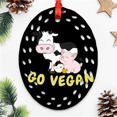 Friends Not Food - Cute Cow, Pig And Chicken Ornament (oval Filigree) by Valentinaart