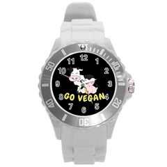 Friends Not Food - Cute Cow, Pig And Chicken Round Plastic Sport Watch (l) by Valentinaart