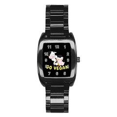 Friends Not Food - Cute Cow, Pig And Chicken Stainless Steel Barrel Watch by Valentinaart