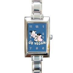 Friends Not Food - Cute Cow, Pig And Chicken Rectangle Italian Charm Watch by Valentinaart