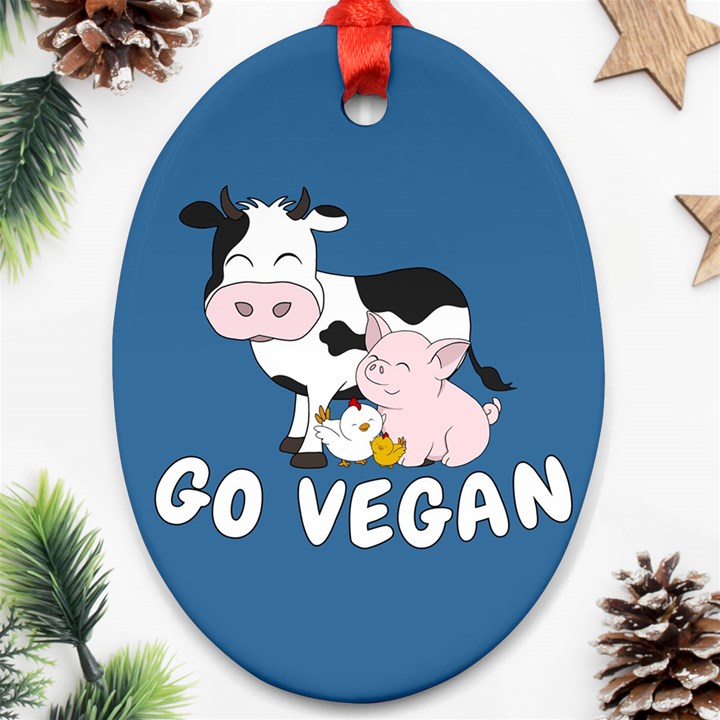 Friends Not Food - Cute Cow, Pig and Chicken Ornament (Oval)