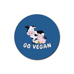 Friends Not Food - Cute Cow, Pig And Chicken Rubber Coaster (round)  by Valentinaart