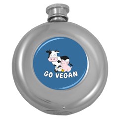 Friends Not Food - Cute Cow, Pig And Chicken Round Hip Flask (5 Oz) by Valentinaart