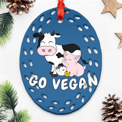 Friends Not Food - Cute Cow, Pig And Chicken Ornament (oval Filigree) by Valentinaart