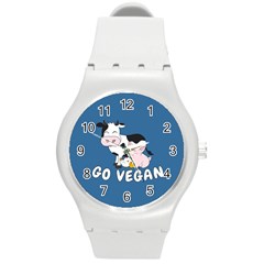 Friends Not Food - Cute Cow, Pig And Chicken Round Plastic Sport Watch (m) by Valentinaart