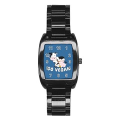 Friends Not Food - Cute Cow, Pig And Chicken Stainless Steel Barrel Watch by Valentinaart