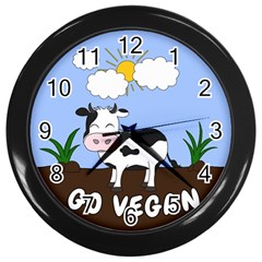 Friends Not Food - Cute Cow Wall Clocks (black) by Valentinaart