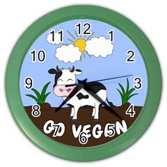 Friends Not Food - Cute Cow Color Wall Clocks by Valentinaart