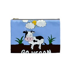 Friends Not Food - Cute Cow Cosmetic Bag (medium)  by Valentinaart