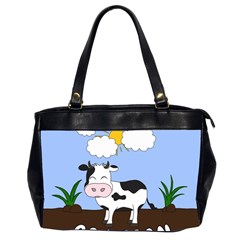 Friends Not Food - Cute Cow Office Handbags (2 Sides)  by Valentinaart