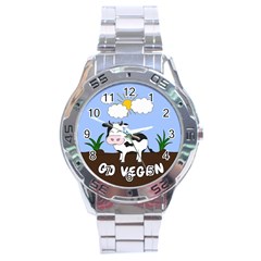 Friends Not Food - Cute Cow Stainless Steel Analogue Watch by Valentinaart