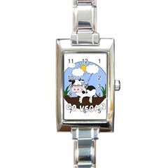 Friends Not Food - Cute Cow Rectangle Italian Charm Watch by Valentinaart