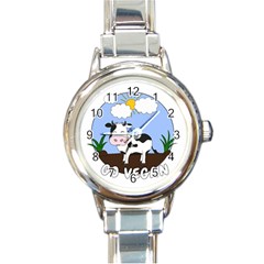 Friends Not Food - Cute Cow Round Italian Charm Watch by Valentinaart