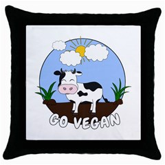 Friends Not Food - Cute Cow Throw Pillow Case (black) by Valentinaart