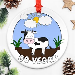 Friends Not Food - Cute Cow Round Ornament (two Sides) by Valentinaart