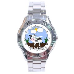 Friends Not Food - Cute Cow Stainless Steel Analogue Watch by Valentinaart