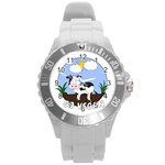 Friends Not Food - Cute Cow Round Plastic Sport Watch (L) Front