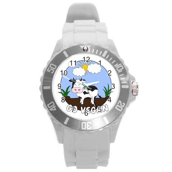 Friends Not Food - Cute Cow Round Plastic Sport Watch (L)