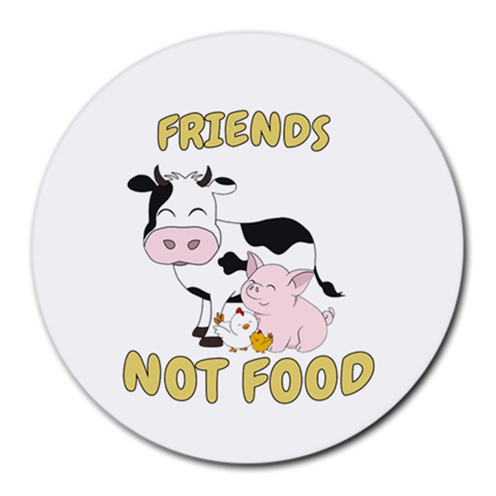 Friends Not Food - Cute Cow, Pig and Chicken Round Mousepads