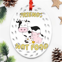 Friends Not Food - Cute Cow, Pig And Chicken Ornament (oval Filigree) by Valentinaart