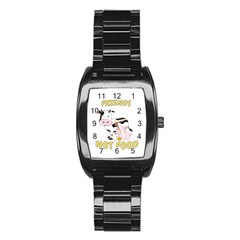 Friends Not Food - Cute Cow, Pig And Chicken Stainless Steel Barrel Watch by Valentinaart