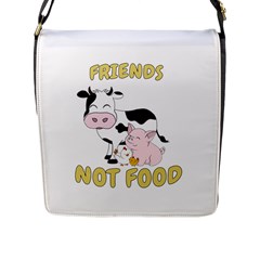 Friends Not Food - Cute Cow, Pig And Chicken Flap Messenger Bag (l)  by Valentinaart