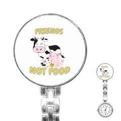 Friends Not Food - Cute Cow, Pig And Chicken Stainless Steel Nurses Watch by Valentinaart