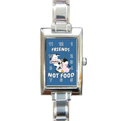 Friends Not Food - Cute Cow, Pig And Chicken Rectangle Italian Charm Watch by Valentinaart