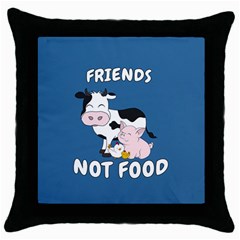 Friends Not Food - Cute Cow, Pig and Chicken Throw Pillow Case (Black)