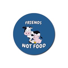 Friends Not Food - Cute Cow, Pig And Chicken Rubber Coaster (round)  by Valentinaart