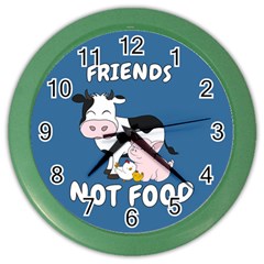 Friends Not Food - Cute Cow, Pig and Chicken Color Wall Clocks