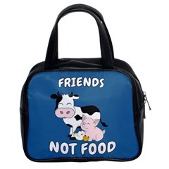 Friends Not Food - Cute Cow, Pig And Chicken Classic Handbags (2 Sides) by Valentinaart