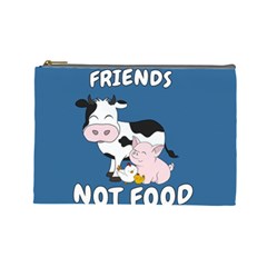 Friends Not Food - Cute Cow, Pig And Chicken Cosmetic Bag (large)  by Valentinaart