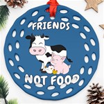 Friends Not Food - Cute Cow, Pig and Chicken Round Filigree Ornament (Two Sides) Front