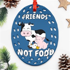 Friends Not Food - Cute Cow, Pig and Chicken Ornament (Oval Filigree)