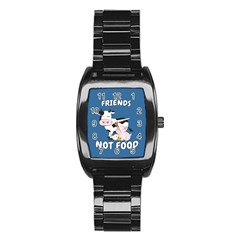 Friends Not Food - Cute Cow, Pig And Chicken Stainless Steel Barrel Watch by Valentinaart