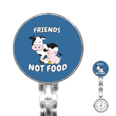 Friends Not Food - Cute Cow, Pig And Chicken Stainless Steel Nurses Watch by Valentinaart