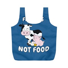 Friends Not Food - Cute Cow, Pig And Chicken Full Print Recycle Bags (m)  by Valentinaart