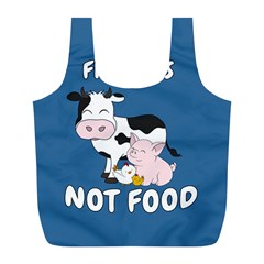 Friends Not Food - Cute Cow, Pig And Chicken Full Print Recycle Bags (l)  by Valentinaart