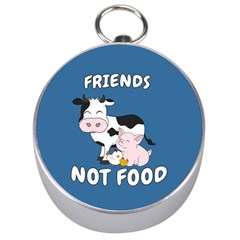 Friends Not Food - Cute Cow, Pig And Chicken Silver Compasses by Valentinaart