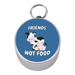 Friends Not Food - Cute Cow, Pig And Chicken Mini Silver Compasses by Valentinaart