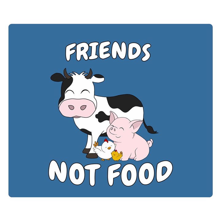 Friends Not Food - Cute Cow, Pig and Chicken Double Sided Flano Blanket (Small) 