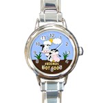 Friends Not Food - Cute Cow, Pig and Chicken Round Italian Charm Watch Front