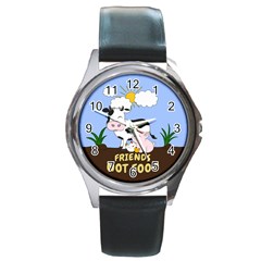 Friends Not Food - Cute Cow, Pig And Chicken Round Metal Watch by Valentinaart