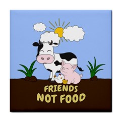 Friends Not Food - Cute Cow, Pig And Chicken Tile Coasters by Valentinaart