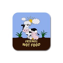 Friends Not Food - Cute Cow, Pig And Chicken Rubber Square Coaster (4 Pack)  by Valentinaart