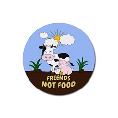 Friends Not Food - Cute Cow, Pig And Chicken Rubber Coaster (round)  by Valentinaart