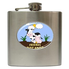 Friends Not Food - Cute Cow, Pig And Chicken Hip Flask (6 Oz) by Valentinaart