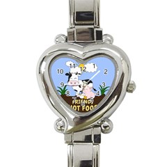 Friends Not Food - Cute Cow, Pig And Chicken Heart Italian Charm Watch by Valentinaart